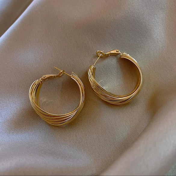 Women's Geometric Twisted Alloy Earrings With Electroplated Finish And Titanium Alloy Ear Pins Fashionable Light Luxury Ear Accessories