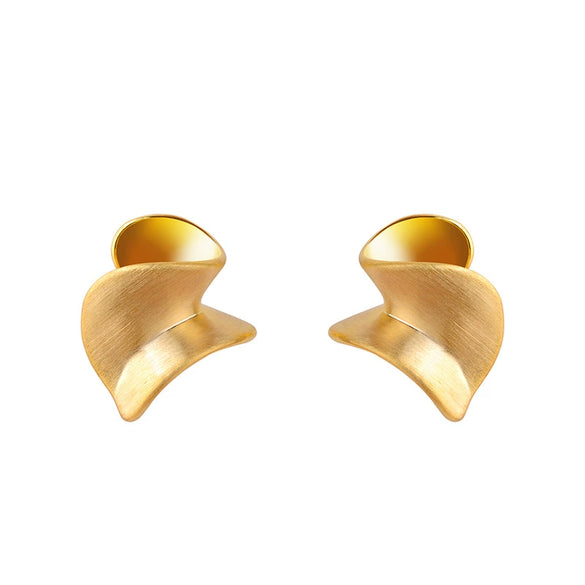 Women's Geometric Twisted Copper Stud Earrings Electroplated Brushed Metal Irregular Minimalist Statement Jewelry