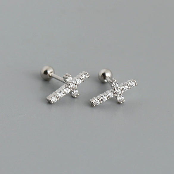 Women's Geometric Twisted Cross Stud Earrings In 925 Silver With Diamond Set Gold Tone Detail Fresh Fashion Jewelry
