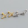 Women's Geometric Twisted Cross Stud Earrings In 925 Silver With Diamond Set Gold Tone Detail Fresh Fashion Jewelry