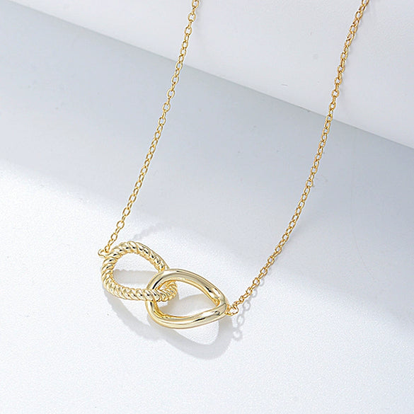 Women's Geometric Twisted Doublering Doublebuckle Necklace 925 Sterling Silver Electroplated