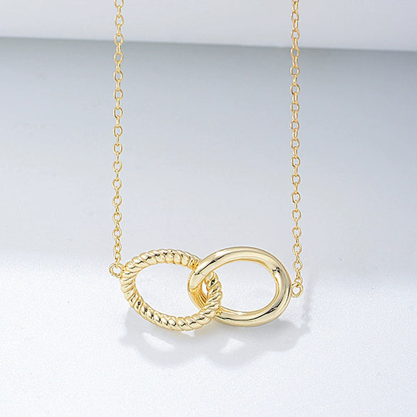 Women's Geometric Twisted Doublering Doublebuckle Necklace 925 Sterling Silver Electroplated