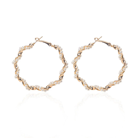 Women's Geometric Twisted Pearl Spiral Earrings Electroplated Metal Fashion Jewelry