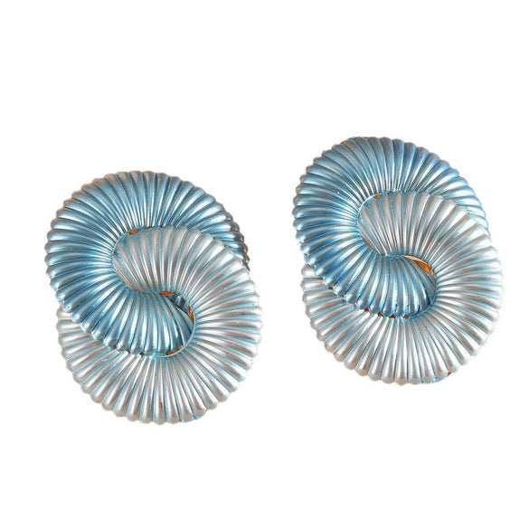 Women's Geometric Twisted Ripple Statement Earrings With Electroplated Iron Design And Stainless Steel Ear Posts