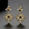 Women's Geometric Twotone Copper Earrings With Black Zircon Accents And Electroplated Textured Design