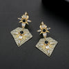 Women's Geometric Twotone Copper Earrings With Black Zircon Accents And Electroplated Textured Design