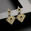 Women's Geometric Twotone Copper Earrings With Black Zircon Accents And Electroplated Textured Design