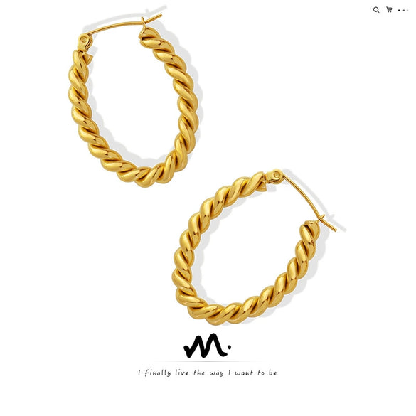 Women's Geometric U Shape Twist Earrings In Titanium Steel With Electroplated Gold Finish