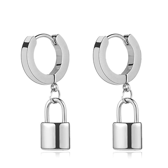 Women's Geometric U Shaped Lock Pendant Earrings With Silver Needle And Copper Electroplated Punk Fashion Jewelry