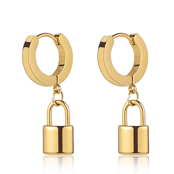 Women's Geometric U Shaped Lock Pendant Earrings With Silver Needle And Copper Electroplated Punk Fashion Jewelry