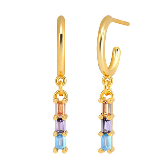 Women's Geometric U Shaped Rectangular Zircon Earrings With Silver Needle Copper Electroplated Elegant Ear Buckle