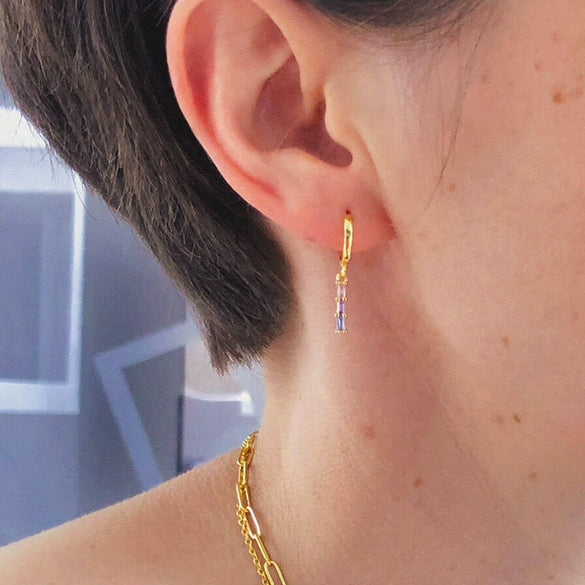 Women's Geometric U Shaped Rectangular Zircon Earrings With Silver Needle Copper Electroplated Elegant Ear Buckle
