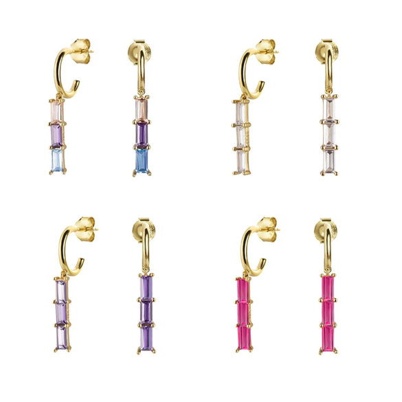 Women's Geometric U Shaped Rectangular Zircon Earrings With Silver Needle Copper Electroplated Elegant Ear Buckle