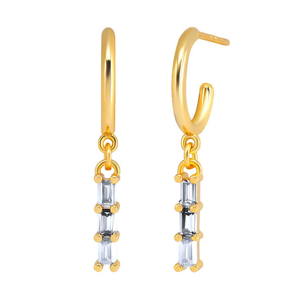 Women's Geometric U Shaped Rectangular Zircon Earrings With Silver Needle Copper Electroplated Elegant Ear Buckle