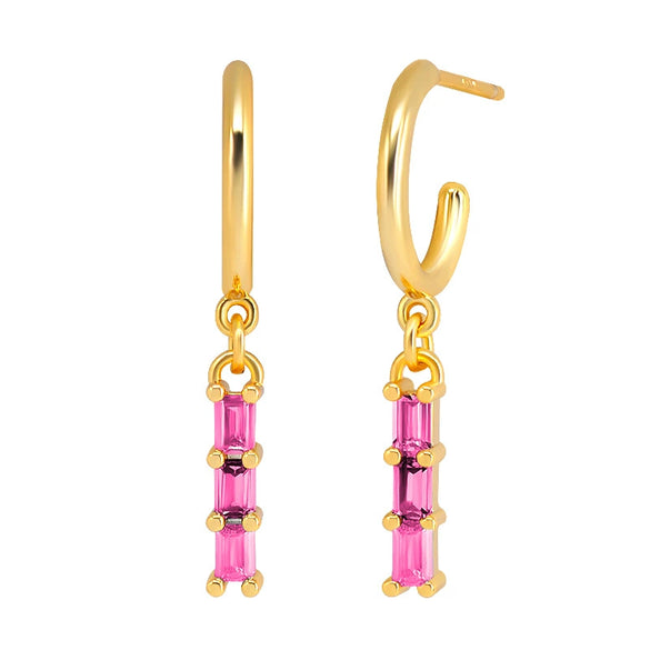 Women's Geometric U Shaped Rectangular Zircon Earrings With Silver Needle Copper Electroplated Elegant Ear Buckle