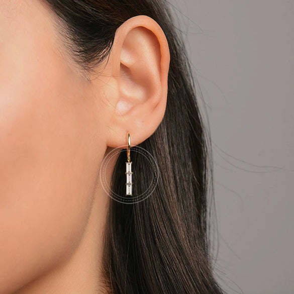 Women's Geometric U Shaped Rectangular Zircon Earrings With Silver Needle Copper Electroplated Elegant Ear Buckle