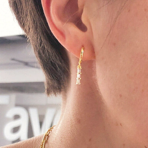 Women's Geometric U Shaped Rectangular Zircon Earrings With Silver Needle Copper Electroplated Elegant Ear Buckle