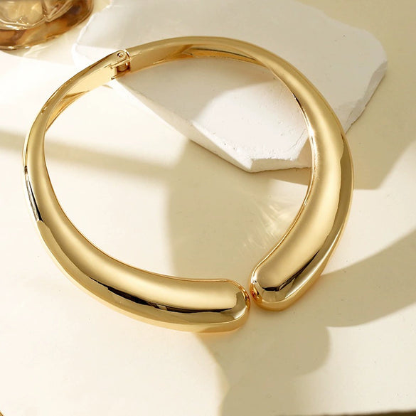 Women's Geometric Ushaped Wide Choker Necklace Goldtone Electroplated Zinc Alloy Smooth Open Punk Style