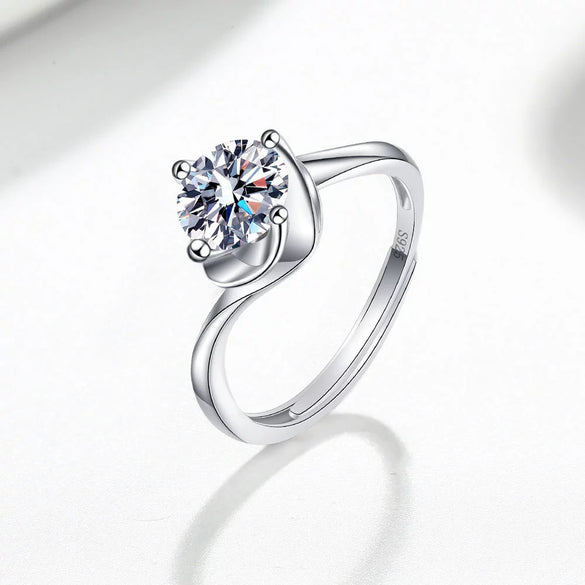 Women's Geometric Vine Ring In S925 Sterling Silver With Electroplated Finish And Moissanite Zircon Detail Adjustable Open Band