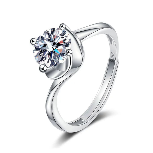 Women's Geometric Vine Ring In S925 Sterling Silver With Electroplated Finish And Moissanite Zircon Detail Adjustable Open Band