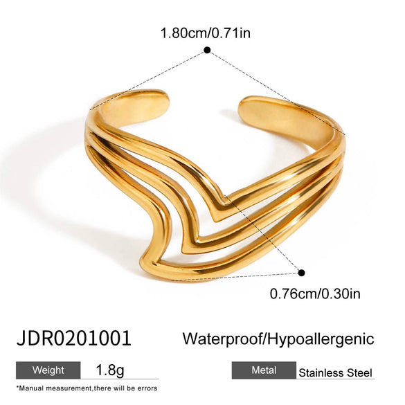 Women's Geometric Vshaped Irregular Hollow Titanium Steel Electroplated Ring