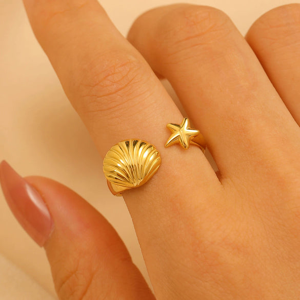 Women's Geometric Water Drop Casting Ring With Star And Moon Pattern Electroplated Minimalist Style