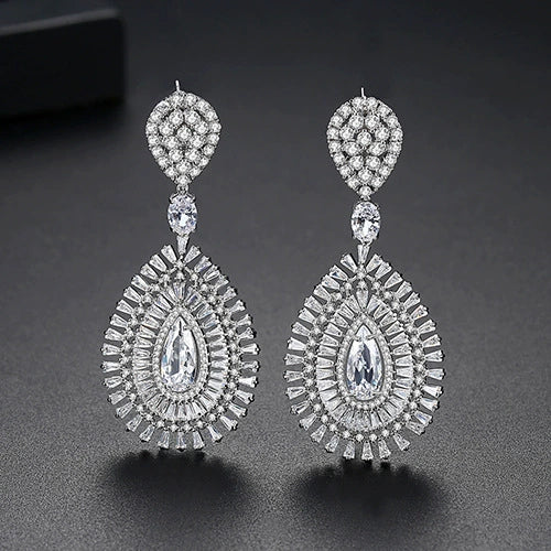 Women's Geometric Water Drop Copper Zircon Earrings With Electroplated Finish For Fashion Bridal Jewelry
