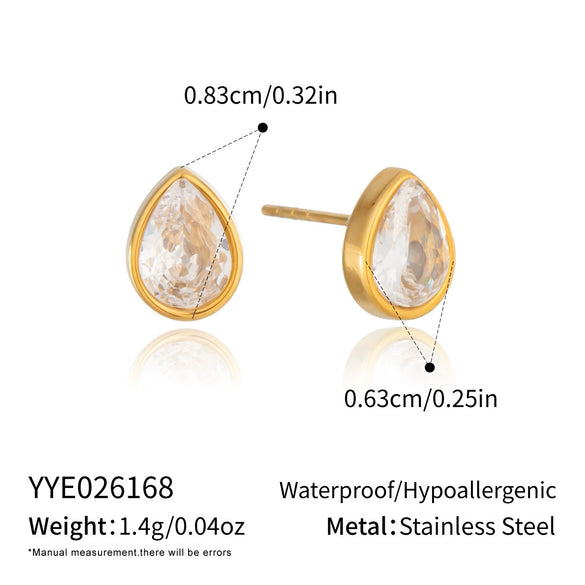 Women's Geometric Water Drop Cubic Zirconia Necklace And Earrings Set In Goldplated Stainless Steel