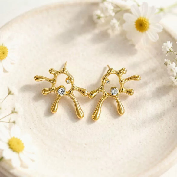 Women's Geometric Water Drop Earrings In Zinc Alloy With Diamond Studded Design And Stainless Steel Posts