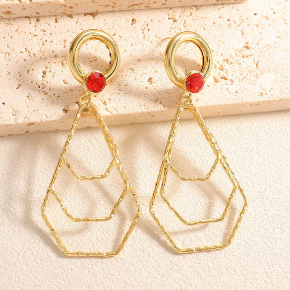 Women's Geometric Water Drop Pendant Earrings With Alloy Stainless Steel Posts Layered Ushaped Circle Design And Diamondstudded Electroplated Finish