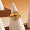 Women's Geometric Water Drop Stainless Steel Adjustable Ring With Rhinestone Accent And 18K Vacuum Plated Finish