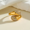 Women's Geometric Water Drop Stainless Steel Adjustable Ring With Rhinestone Accent And 18K Vacuum Plated Finish