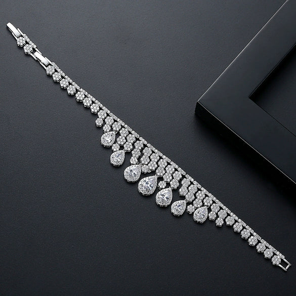 Women's Geometric Water Drop Zircon Bracelet Electroplated Copper Full Crystal Statement Jewelry