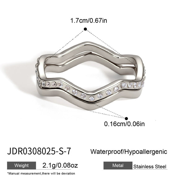 Women's Geometric Wave Adjustable Ring In Stainless Steel With Pvd Vacuum Gold Plating Hypoallergenic Statement Jewelry
