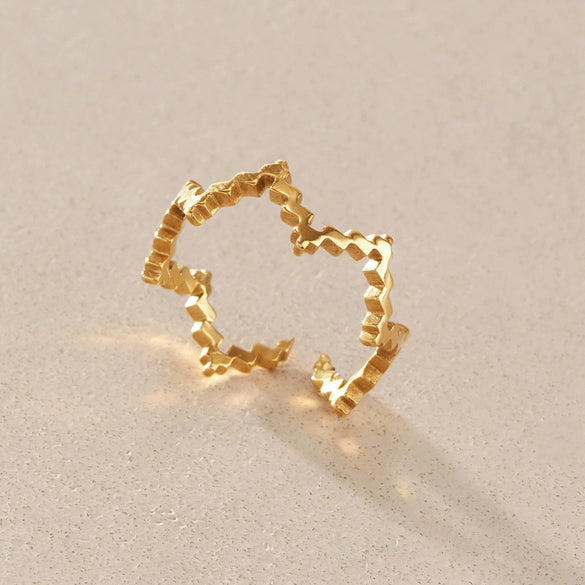 Women's Geometric Wave Adjustable Ring In Stainless Steel With Pvd Vacuum Gold Plating Hypoallergenic Statement Jewelry
