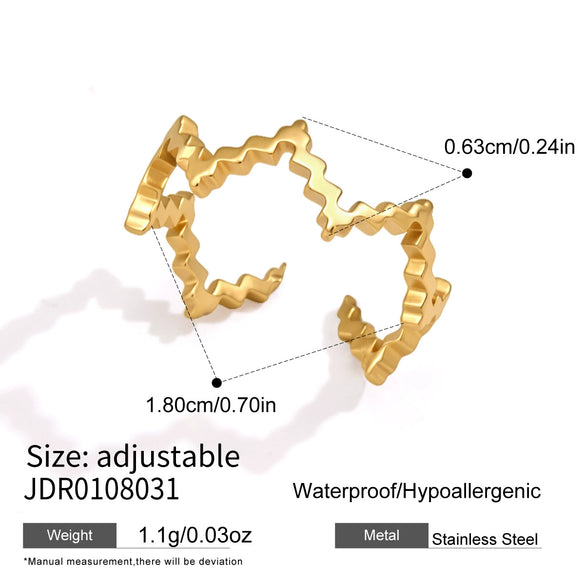 Women's Geometric Wave Adjustable Ring In Stainless Steel With Pvd Vacuum Gold Plating Hypoallergenic Statement Jewelry