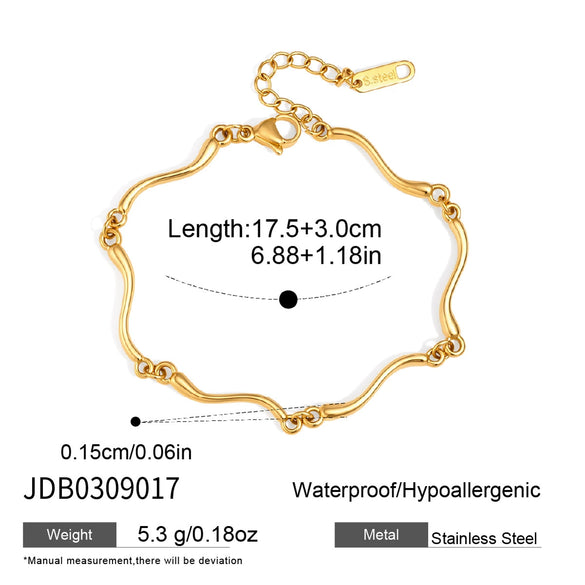 Women's Geometric Wave Jewelry Set With Stainless Steel Necklace And Bracelet Pvd Vacuum Gold Plated Design