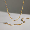 Women's Geometric Wave Jewelry Set With Stainless Steel Necklace And Bracelet Pvd Vacuum Gold Plated Design