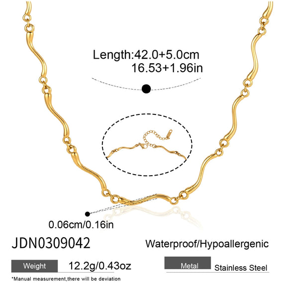Women's Geometric Wave Jewelry Set With Stainless Steel Necklace And Bracelet Pvd Vacuum Gold Plated Design