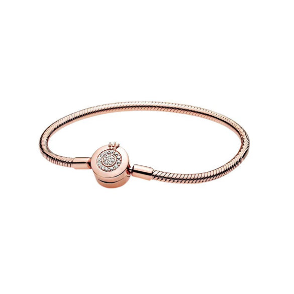Women's Geometric White Copper Silver Plated Bracelet With Round Clasp And Snake Chain Crown Design