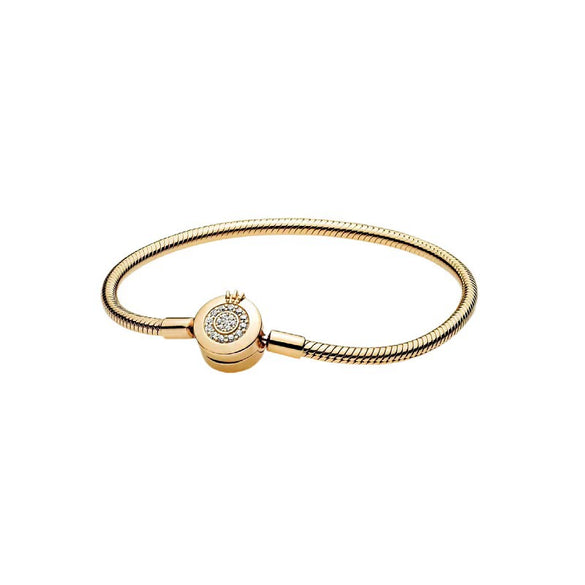 Women's Geometric White Copper Silver Plated Bracelet With Round Clasp And Snake Chain Crown Design