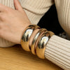 Women's Geometric Wide Threaded Metal Bracelet Set With Smooth Electroplated Finish Urban Statement Jewelry Accessories