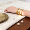 Women's Geometric Wide Threaded Metal Bracelet Set With Smooth Electroplated Finish Urban Statement Jewelry Accessories