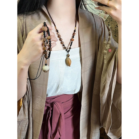 Women's Geometric Wood And Resin Pendant Clavicle Chain Necklace With Electroplating