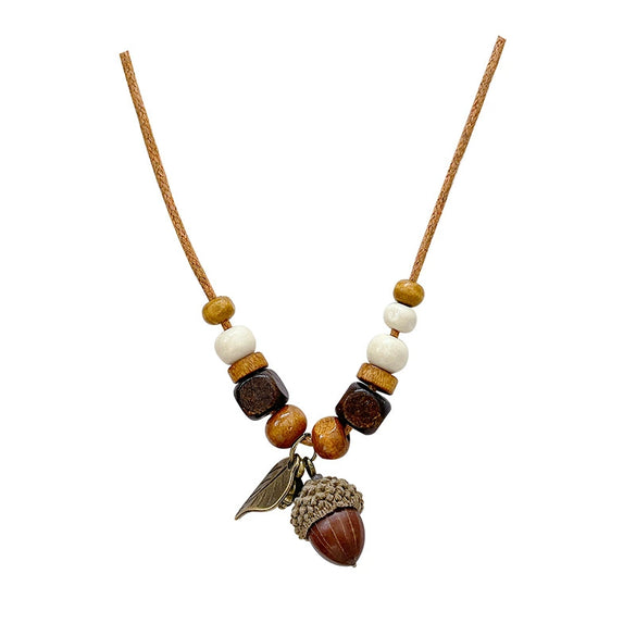 Women's Geometric Wood Handmade Dried Fruit Pendant Clavicle Chain Necklace Accessories