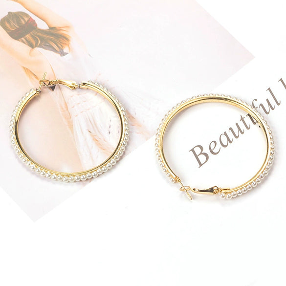 Women's Geometric Woven Pearl Rice Bead Earrings In Gold And Silver Tone Electroplated Metal Retro Fashion Statement Earrings