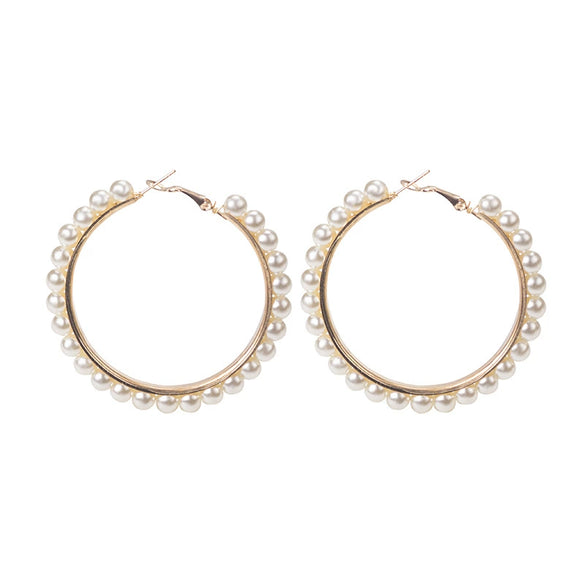 Women's Geometric Woven Pearl Rice Bead Earrings In Gold And Silver Tone Electroplated Metal Retro Fashion Statement Earrings