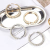 Women's Geometric Woven Pearl Rice Bead Earrings In Gold And Silver Tone Electroplated Metal Retro Fashion Statement Earrings