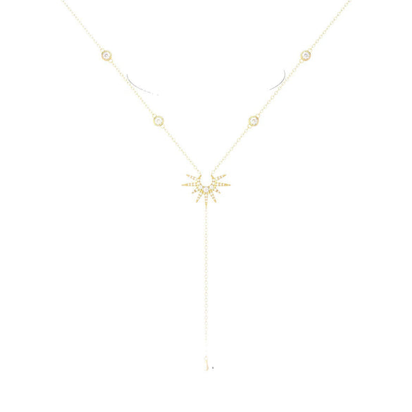 Women's Geometric Y Shaped Brass Chain Necklace With Real Gold Plating And Long Tassel Pendant Electroplated Fashion Jewelry