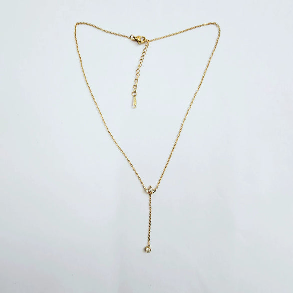 Women's Geometric Y Shaped Titanium Steel Necklace With Zircon Inlay And O Chain Electroplated In Gold Tone Fashion Jewelry